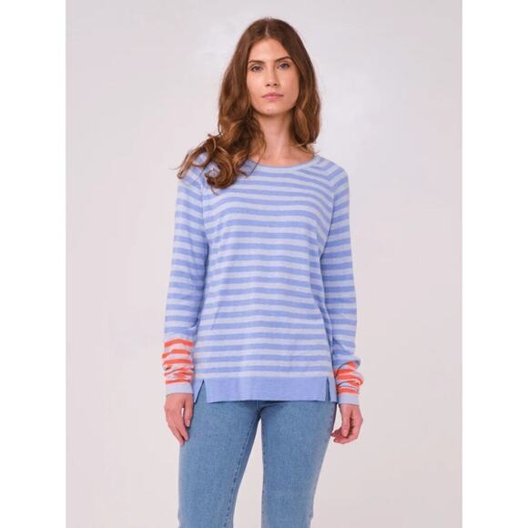 Brodie Cashmere Wispr knitwear sweater blue orange stripe size M - Picture 1 of 6